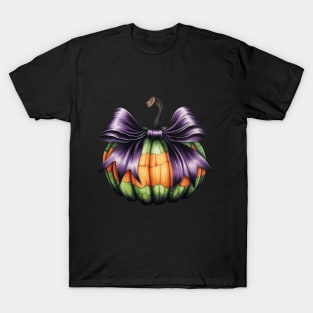 Fall Pumpkin green and purple with Big Bow T-Shirt